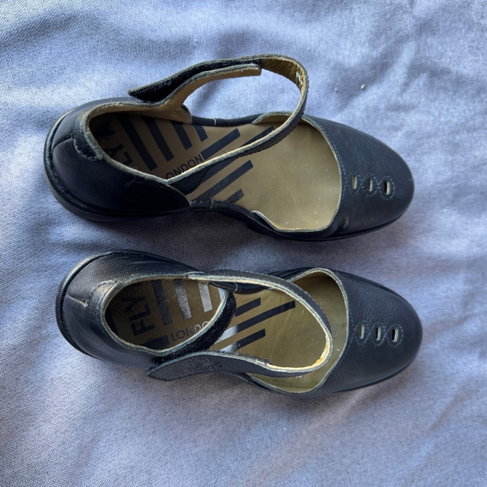 Fly London Yaz Black Leather Wedge Mary Jane Pump Shoes EU 40 US 9-9.5 501305000 - Picture 13 of 13